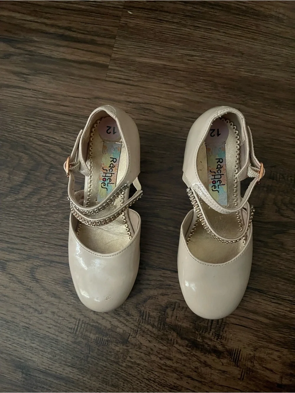 Rachel Cream Patent Mary Janes with Decorative Chain Straps